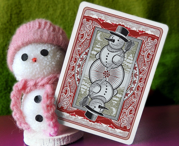 Naipes Muñeco de nieve en bicicleta (rojo) - Navidad