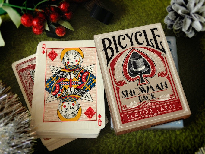Naipes Muñeco de nieve en bicicleta (rojo) - Navidad