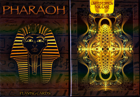 Caja de naipes de edición limitada de Walnut Pharaoh (grabado en lámina dorada) y 1 baraja de lámina de Pharaoh de edición limitada