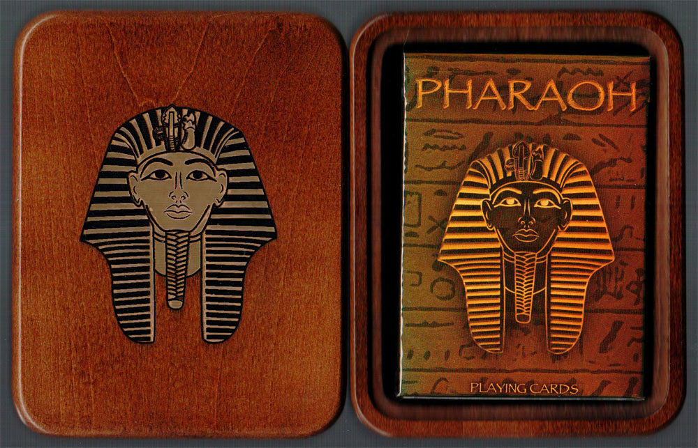 Caja de naipes de edición limitada de Walnut Pharaoh (grabado en lámina dorada) y 1 baraja de lámina de Pharaoh de edición limitada