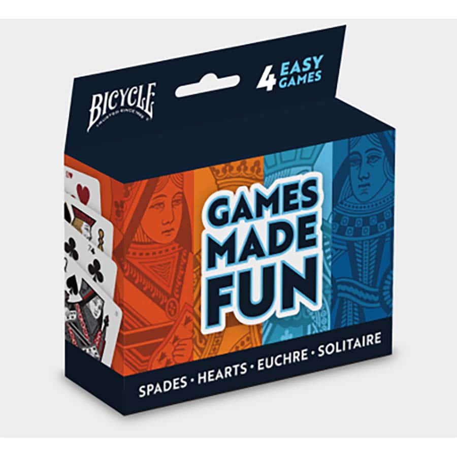Juegos de bicicletas hechos divertidos paquete de cuatro juegos (corazones, espadas, euchre y solitario)