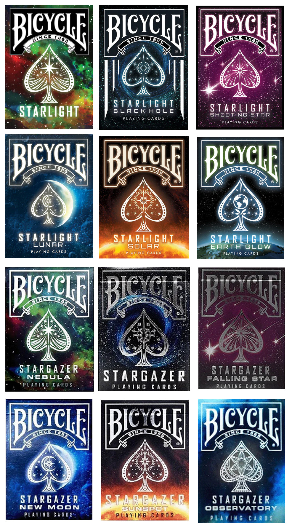 Starlight / Stargazer 12 Deck Set plus Bonus Bicycle Asteroid Deck