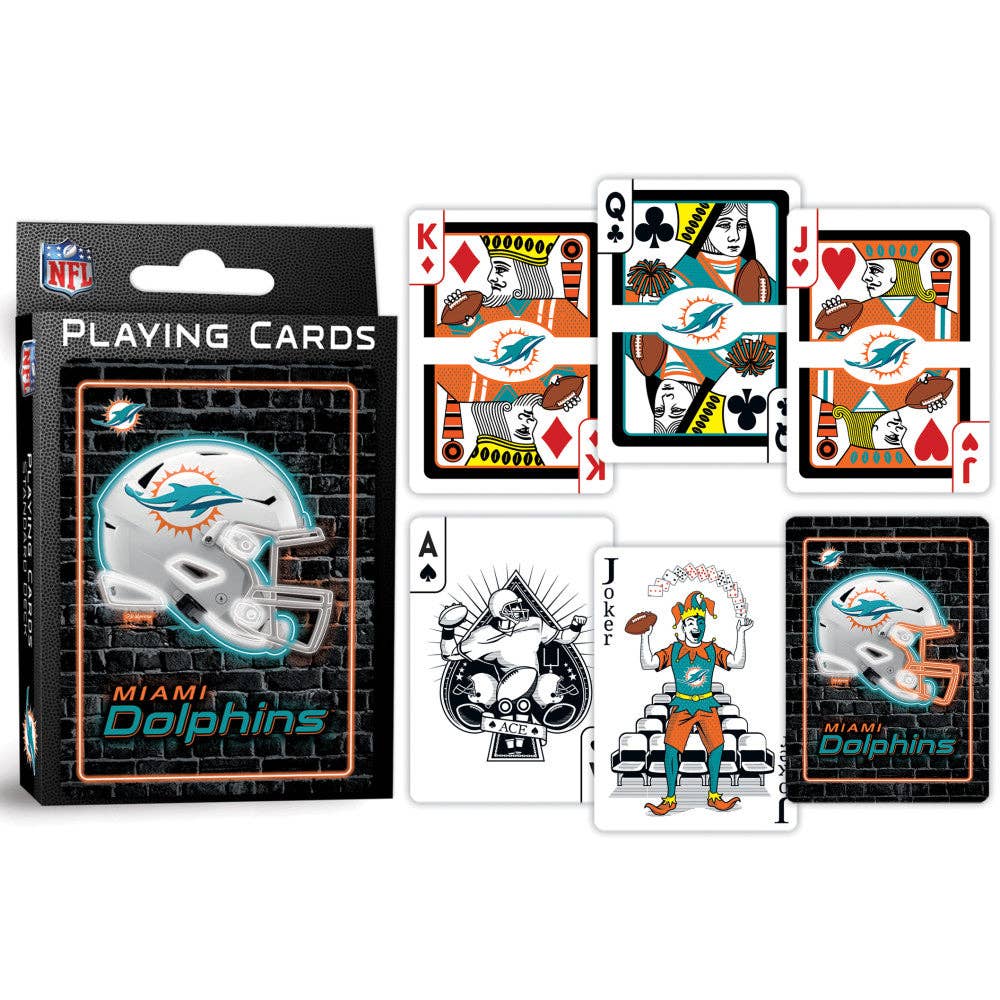 Miami Dolphins Neon-Styled Playing Cards - 54 Card Deck