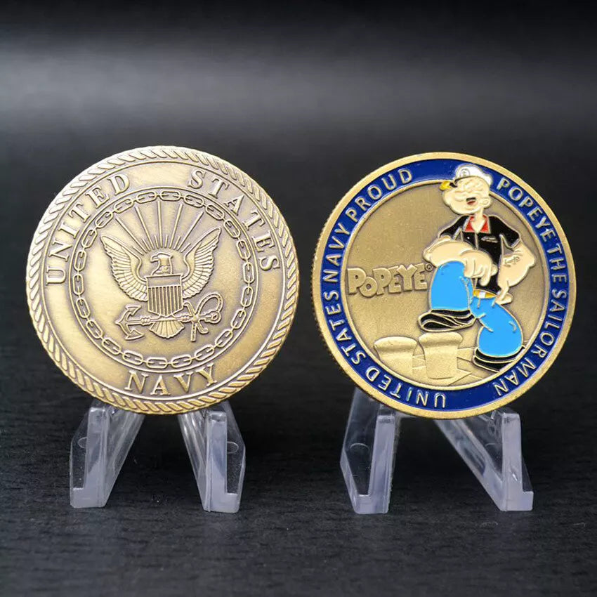 Popeye The Sailor Man Metal Moneda Conmemorativa Orgullosa de la Marina de los EE. UU.